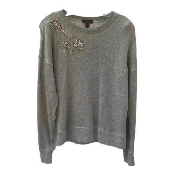 J.Crew Heather Gray Jeweled Embellished Glam Sweatshirt Sweater Top  S - Picture 1 of 12
